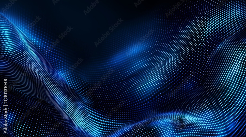 Poster a digital technology background filled with blue dots and geometric shapes symbolizes innovation, da
