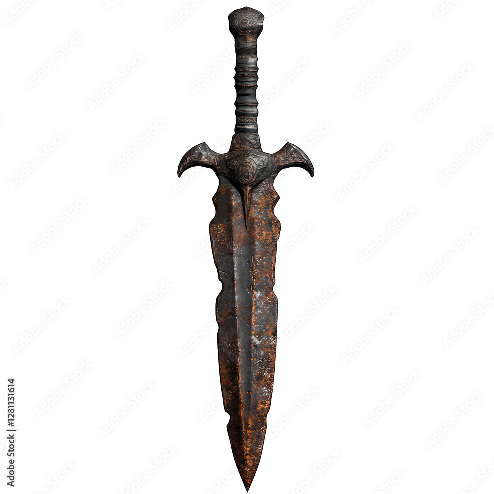 Poster rusty and broken ceremonial demon-summoning dagger isolated on transparent background