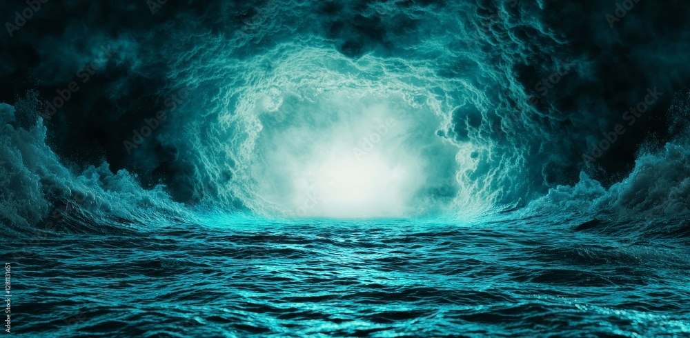 Aufkleber an abstract design featuring a gradient that shifts from mint green to deep blue, paired with a text