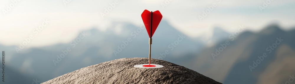 Aufkleber heart-shaped dart on target at sunset with mountains in background symbolizing love and precision in