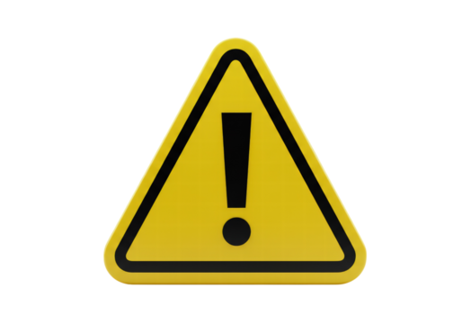 Yellow Triangle Warning Sign with Exclamation Mark on Black Background