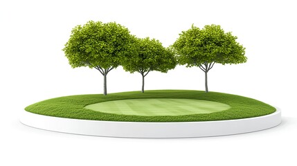 Isometric 3D Illustration of Golf Course Landscape with Trees