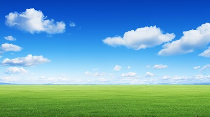 Fototapeta premium Vibrant Green Field Under a Blue Sky with Fluffy Clouds