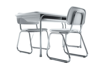 School desk and chair, white isolate background
