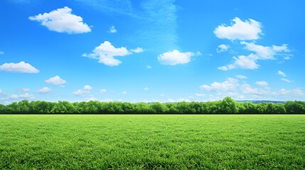 Fototapeta premium Vibrant Green Field Under a Bright Blue Sky