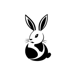 Vector illustration of a stylized rabbit, showcasing bold simplicity, contrasting black and white.