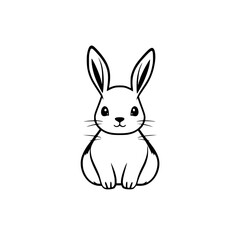 Cartoon Rabbit: A monochromatic illustration of a sitting rabbit, with large ears, a friendly expression, and outline style.