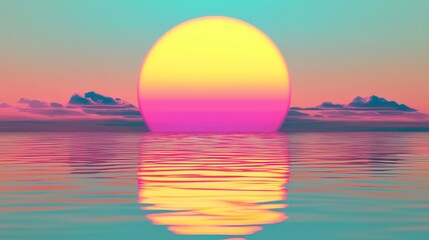 A retro-futuristic style composition that incorporates vibrant pastel colors, gradients, and neon accents in a symmetrical arrangement