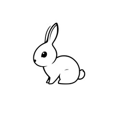 Whimsical illustration of a rabbit in profile against a white background. A minimalist, outline style.