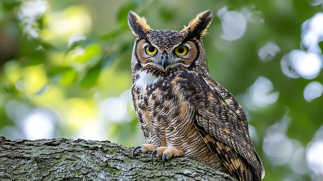 A Majestic Owl Perched On A Tree Branch Looking Directly Forward