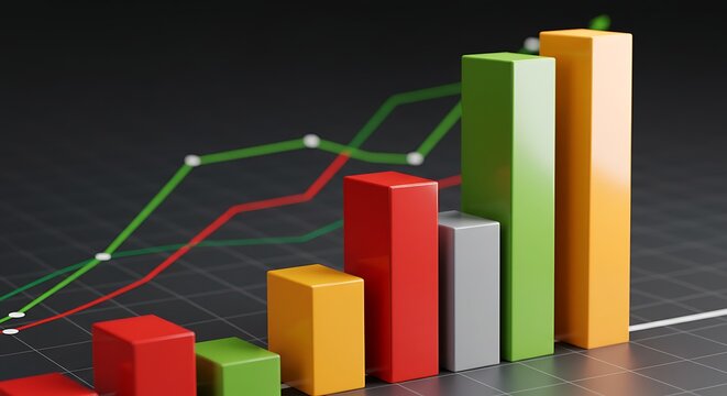 Colorful Bar Graph Shows Growth and Trends with Line Graph Overlay - Powered by Adobe
