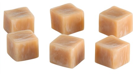 Cubes of Creamy Food Isolated on White Background for Culinary Use