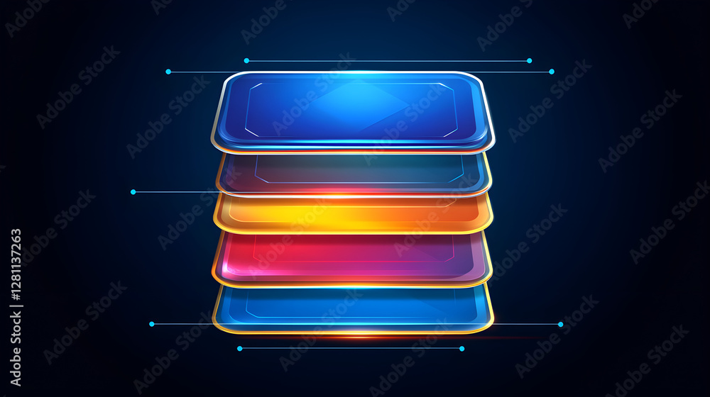Poster dynamic layered interface design digital workspace graphic element modern aesthetic front view user 
