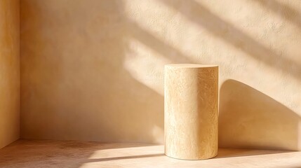 Obraz premium Minimalist Cylindrical Podium in Soft Studio Lighting Against Wall