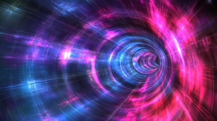 Fototapeta premium Abstract swirling neon pink and blue light tunnel.