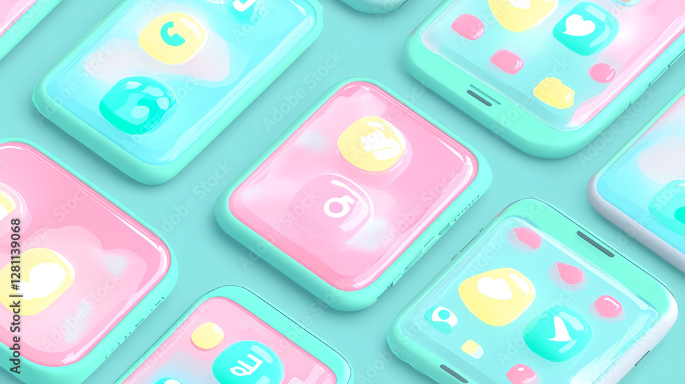 Poster exploring digital interaction colorful smartphone interfaces modern tech environment vibrant viewpoi