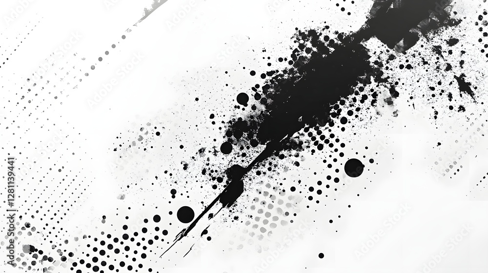 Poster A captivating abstract design featuring a dynamic monochrome splatter pattern with a fluid dotted backdrop  This contemporary