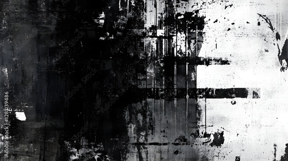 Fototapete A captivating abstract digital artwork featuring a complex composition of overlapping geometric shapes distressed textures and a moody atmospheric monochromatic palette  The dynamic