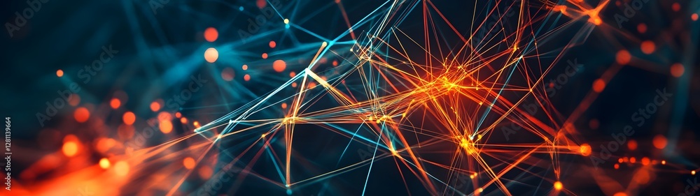 Poster a captivating digital artwork showcasing a vibrant interconnected landscape of dynamic lines triangl