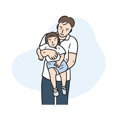 An illustration of a father holding a daughter. A hand-drawn vector element.