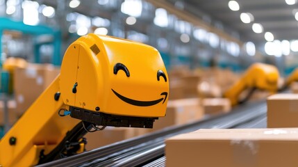 Fototapeta premium Robotic arm sorting packages in a warehouse