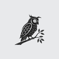 Vintage Owl Logo with Vector Line Art Style
