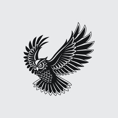 Vintage Owl Logo with Vector Line Art Style
