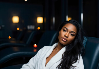 Beautiful Woman Unwinding in Cozy, Dimly Lit Spa Environment