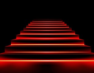 A futuristic ambiance is created in a dark modern space by the illumination of striking red neon lights