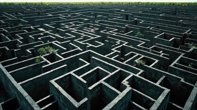 Aerial View of a Complex Maze with Walls and Greenery - Puzzle and Challenge