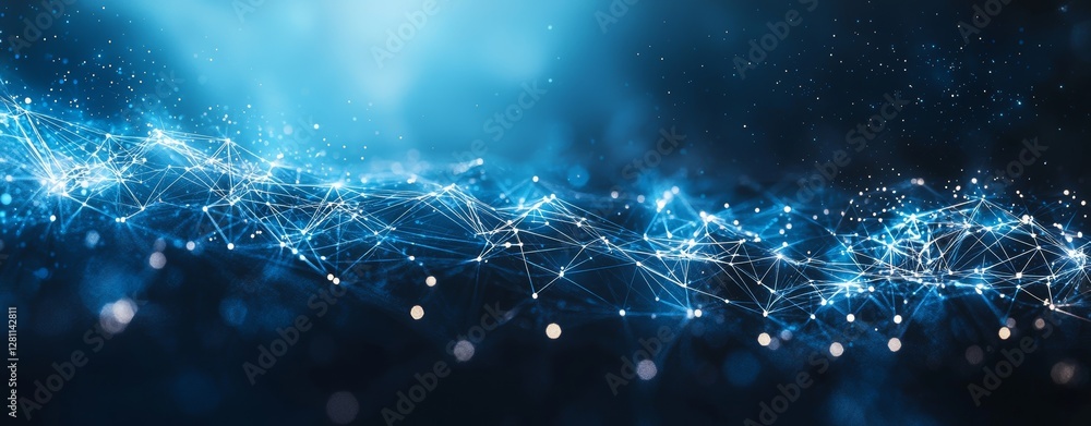 Poster an abstract backdrop with dots and triangles forming a connection, symbolizing a connected and small