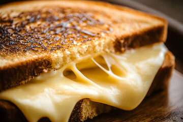 Delicious Grilled Cheese Sandwich with Melted Cheese Pulling Apart Closeup