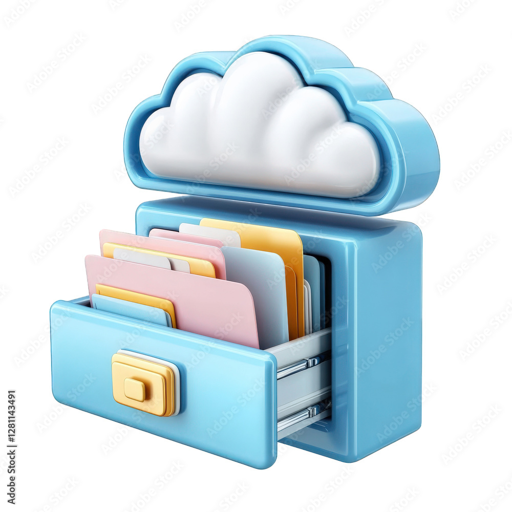 Poster files stored in folders, concept of cloud data storage