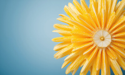 Top-down photograph of sliced orange segments arranged to form a sunburst pattern, vibrant orange and yellow hues against a soft