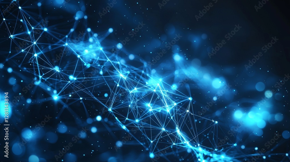 Poster a concept of big data visualization technology that includes futuristic low poly shapes and connecti