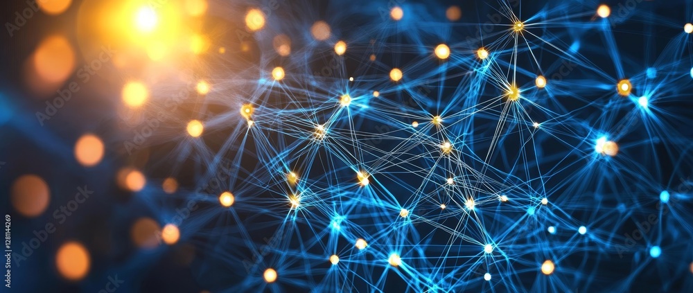 Poster the visual shows an abstract background with illuminated blue lines and a network of nodes, undersco