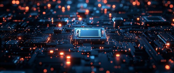 Obraz premium A futuristic technology background illustration, highlighting an electronic microchip and digital innovation.