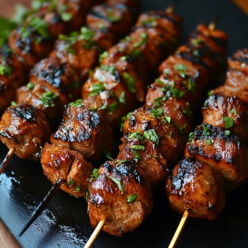 Skewered delicious grilled meat ready for consumption