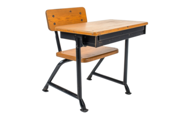 Wooden school desk with metal frame