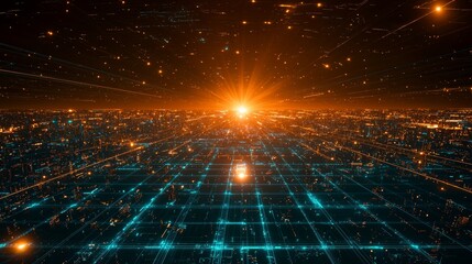 Fototapeta premium A futuristic Web3 concept visualization with interconnected digital nodes, blockchain integration, and a decentralized internet, illustrating the progression of technology.