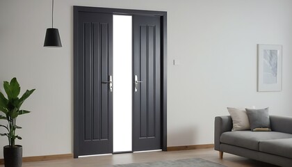 A modern anthracite colored double leaf plastic door provides a contemporary look ideal for entryways with copy space image,Security door concept indoor.156