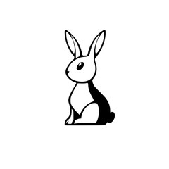 Black-and-white illustration of a sitting rabbit in a minimalist, modern style.