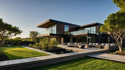 Stunning contemporary home design with beautiful landscaping and modern features