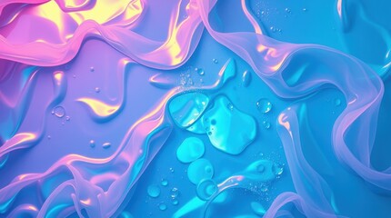 Vibrant pink and blue transparent fabric with bubbles reflecting light in an artistic arrangement