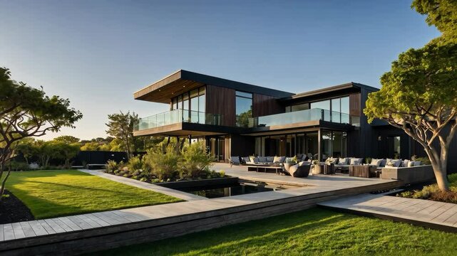 Stunning contemporary home design with beautiful landscaping and modern features