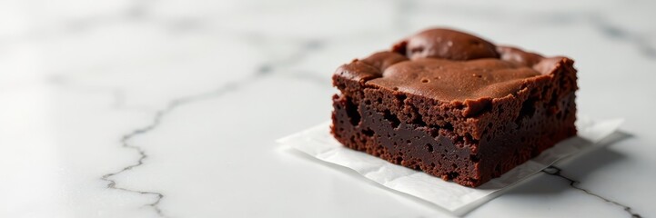 Decadent brownie square on marble, paper backdrop , square, photography