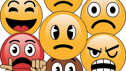 Vector Illustration of Various Emoticon Faces in a Circular Arrangement