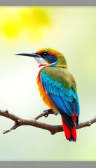 Fototapeta premium A Colorful Bee-Eater Bird A Branch White Background
