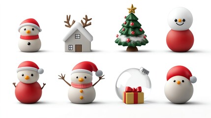 Cute Christmas Icons Featuring Santa, Reindeer, Snowman, and Tree