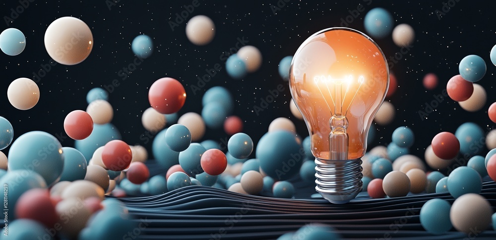 Poster A glowing light bulb against a dark backdrop signifies the spark of new ideas, symbolizing innovation, problem-solving, and the quest for progress and transformative solutions